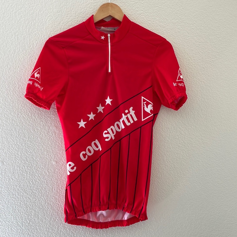 Vintage Made in Italy Le Coq Sportif Red Cycling Jersey SZ Med 1/4 Zip Shirt
